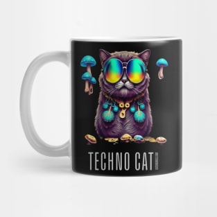 Techno Shirt - Techno Cat - Catsondrugs.com - rave, edm, festival, techno, trippy, music, 90s rave, psychedelic, party, trance, rave music, rave krispies, rave flyer Mug